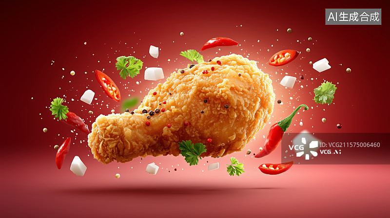 【AI数字艺术】炸鸡腿与香料的创意组合图片素材
