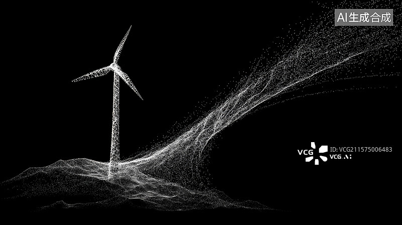 【AI数字艺术】抽象风力涡轮机与能源流动图片素材