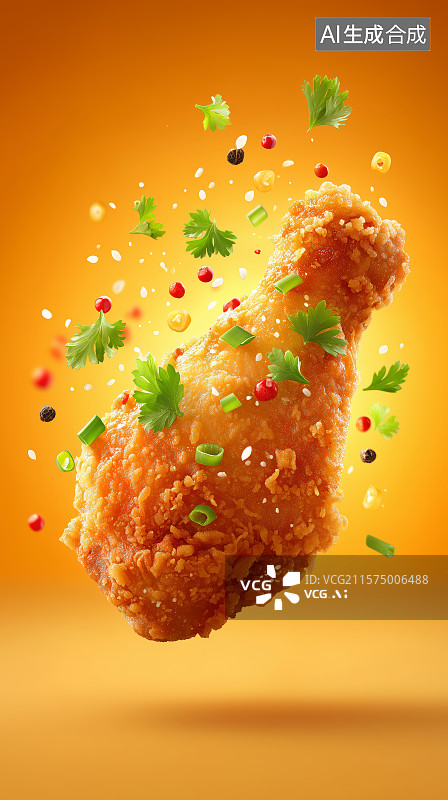 【AI数字艺术】炸鸡腿与香料的创意组合图片素材