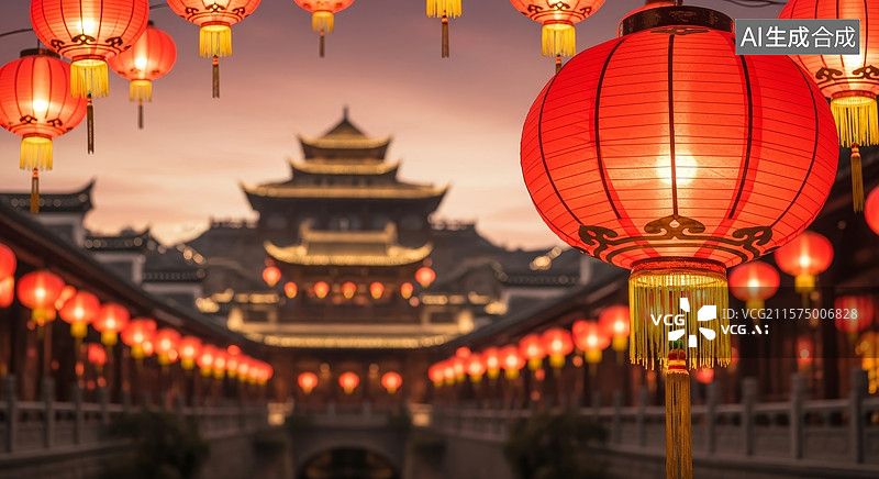【AI数字艺术】中国古镇的灯笼节庆典图片素材