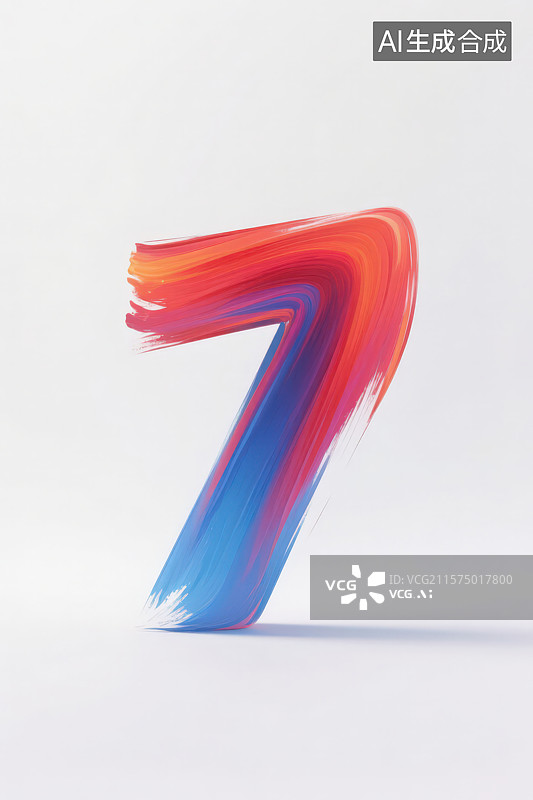 【AI数字艺术】白色背景下的3D立体红蓝渐变油墨笔触数字7图片素材
