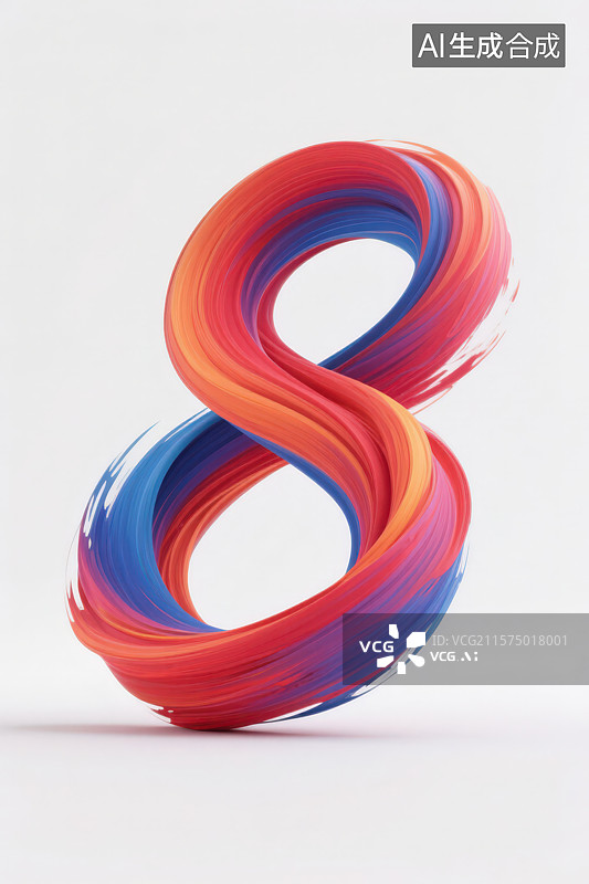 【AI数字艺术】白色背景下的3D立体红蓝渐变油墨笔触数字8图片素材