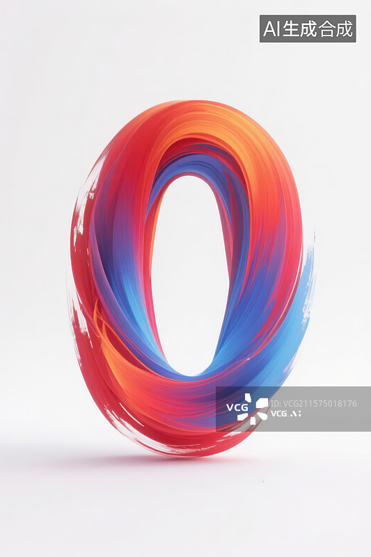 【AI数字艺术】白色背景下的3D立体红蓝渐变油墨笔触数字0图片素材