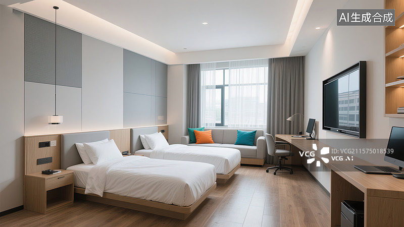 【AI数字艺术】简约舒适的酒店客房图片素材