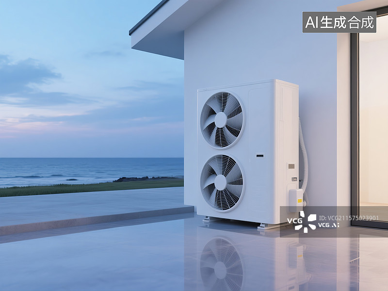 【AI数字艺术】带有白色中央空调挂机的简洁建筑图片素材