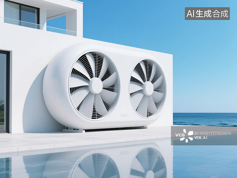 【AI数字艺术】带有白色中央空调挂机的简洁建筑图片素材