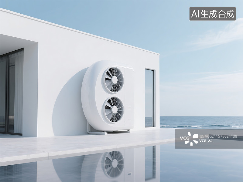 【AI数字艺术】带有白色中央空调挂机的简洁建筑图片素材