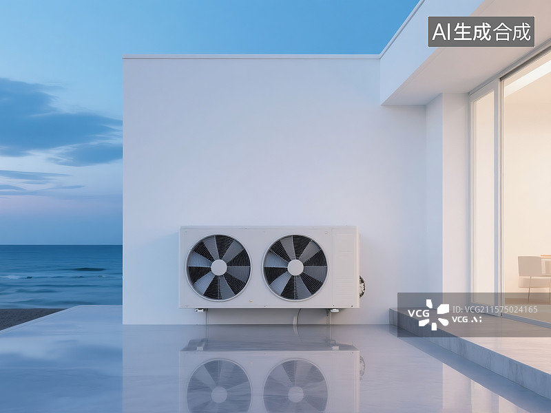 【AI数字艺术】带有白色中央空调挂机的简洁建筑图片素材