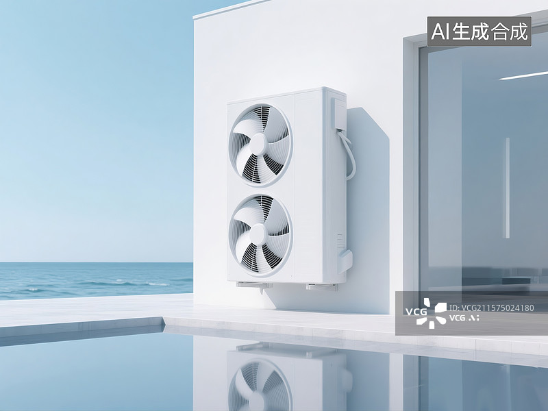 【AI数字艺术】带有白色中央空调挂机的简洁建筑图片素材