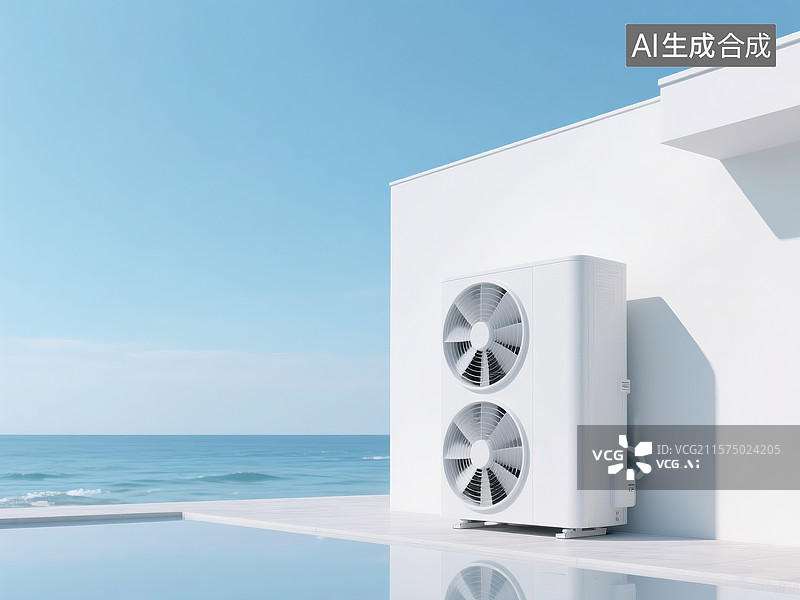 【AI数字艺术】带有白色中央空调挂机的简洁建筑图片素材