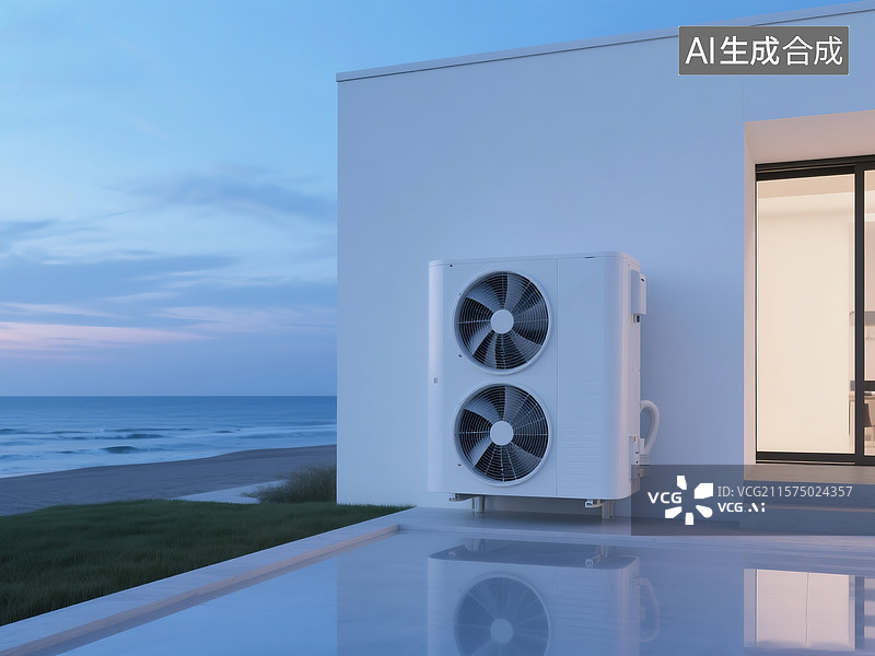 【AI数字艺术】带有白色中央空调挂机的简洁建筑图片素材