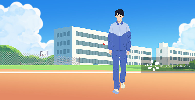 夏天夏季中学生高中生毕业季走出校门教学楼操场跑步庆祝欢乐操场照相留念纪念插画图片素材