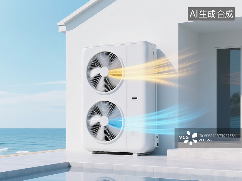 【AI数字艺术】简洁白色中央双风扇空调室外机图片素材