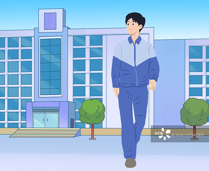 夏天夏季中学生高中生毕业季走出校门教学楼操场跑步庆祝欢乐操场照相留念纪念插画图片素材