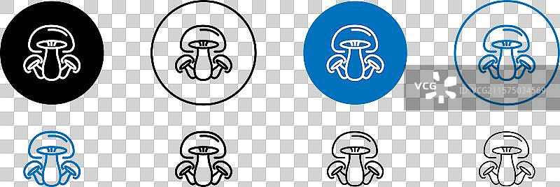 蘑菇图标集，黑色填充和轮廓风格图片素材