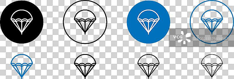 降落伞图标集，黑色填充和轮廓风格图片素材