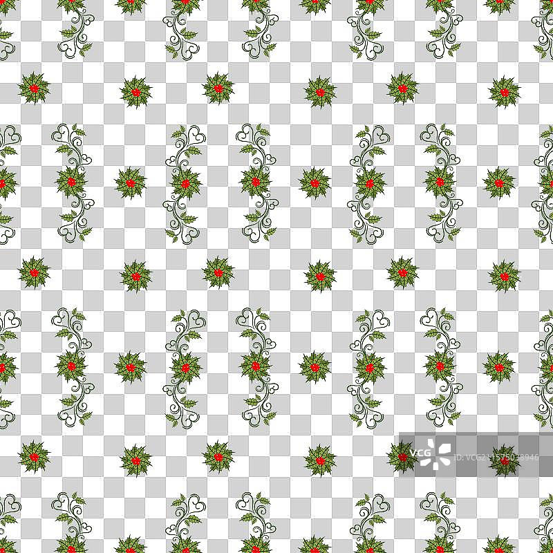 圣诞花饰漩涡冬青叶无缝图案图片素材