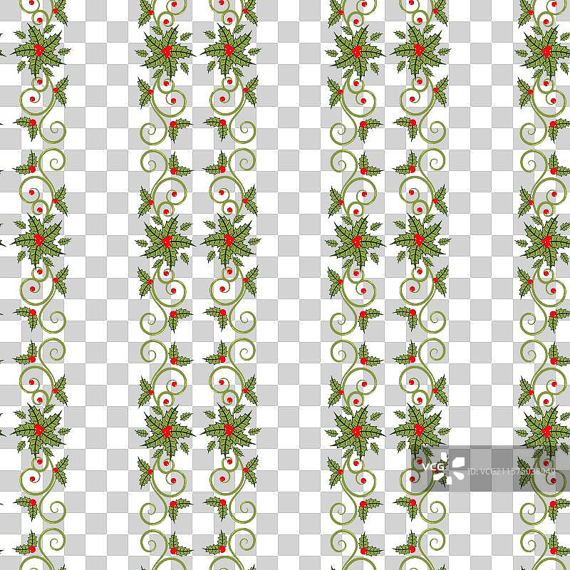 圣诞花饰漩涡冬青叶无缝图案图片素材