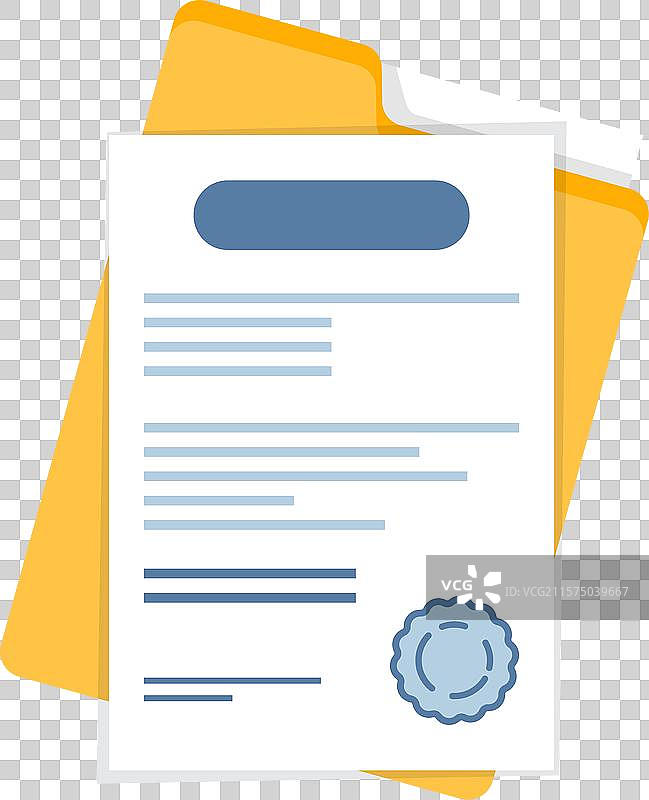 带有印章和文本图标的平面文件夹图片素材