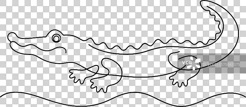 白色背景上的鳄鱼连续线条艺术图片素材
