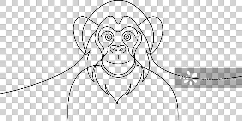 白色背景上的猩猩连续线条艺术图片素材