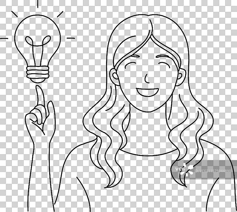 年轻微笑的女性灵光一现，正在绘画图片素材