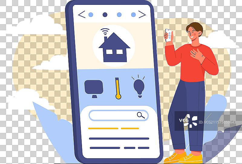 使用智能手机的智能家居应用程序男性图片素材
