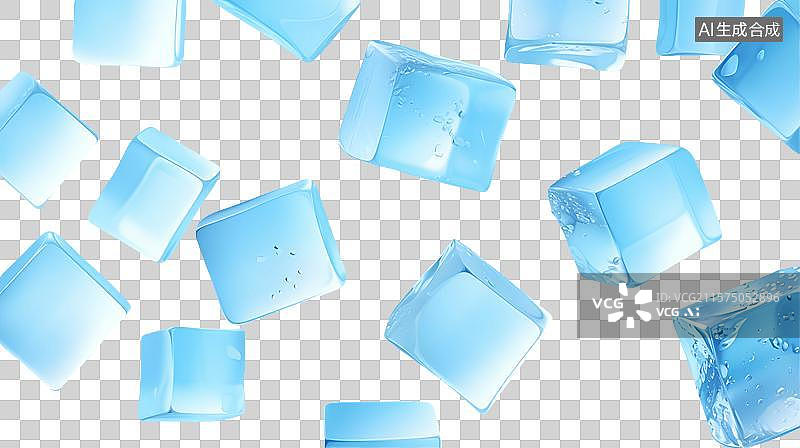 【AI数字艺术】夏至清新暑假蓝色多巴胺冰块3D免抠图形图片素材