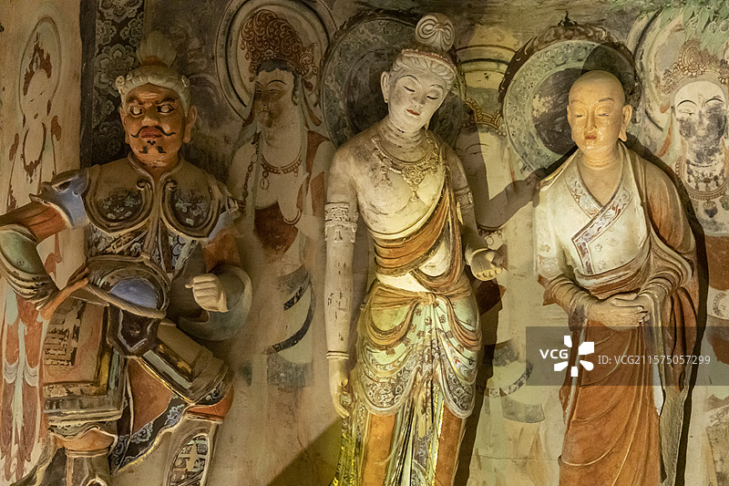 北京展览馆“如是莫高”敦煌艺术大展：莫高窟第45窟【复制，盛唐。此窟为莫高窟唐代代表性洞窟之一】图片素材