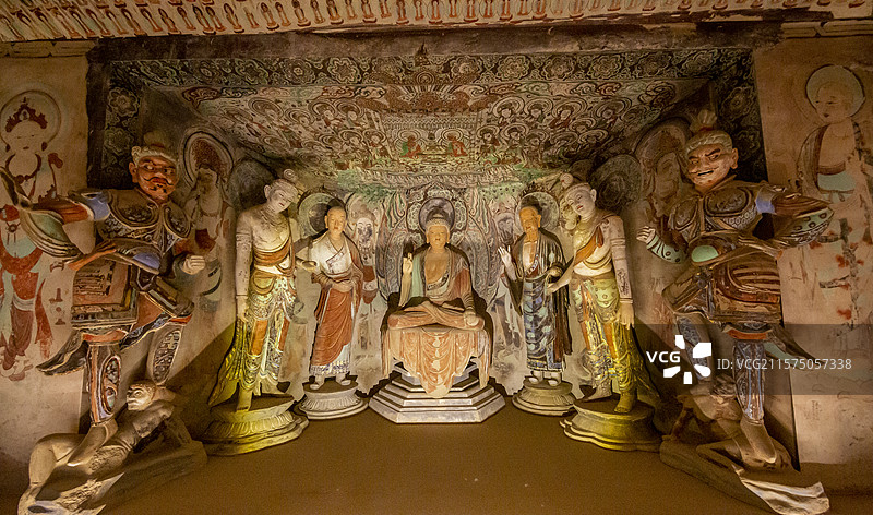 北京展览馆“如是莫高”敦煌艺术大展：莫高窟第45窟【复制，盛唐。此窟为莫高窟唐代代表性洞窟之一】图片素材