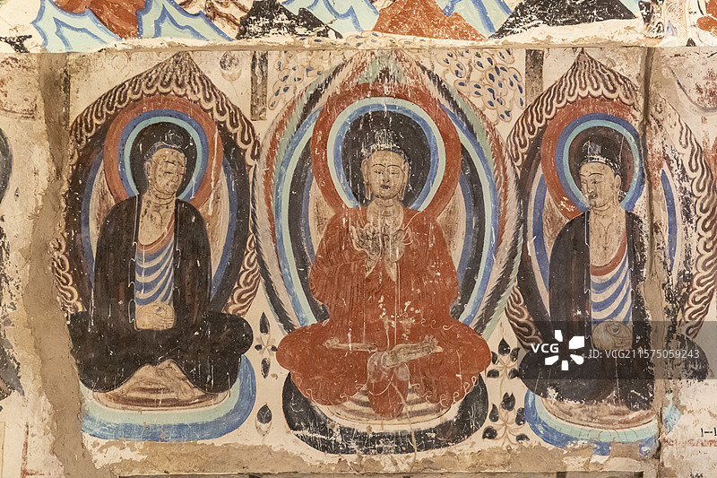 北京展览馆“如是莫高”敦煌艺术大展：莫高窟第285窟【复制，西魏。是早期莫高窟唯一有确凿纪年的洞窟】图片素材