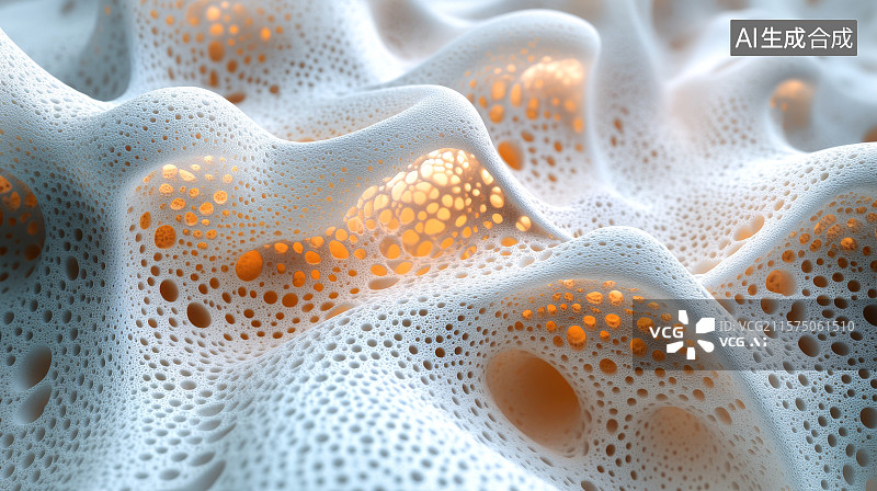 【AI数字艺术】泡沫细节特写，橙色光点点缀图片素材