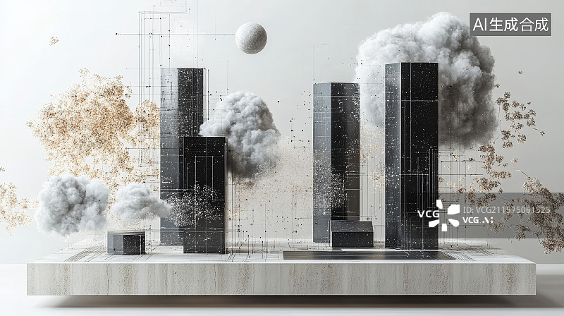 【AI数字艺术】城市建筑模型爆炸场景图片素材