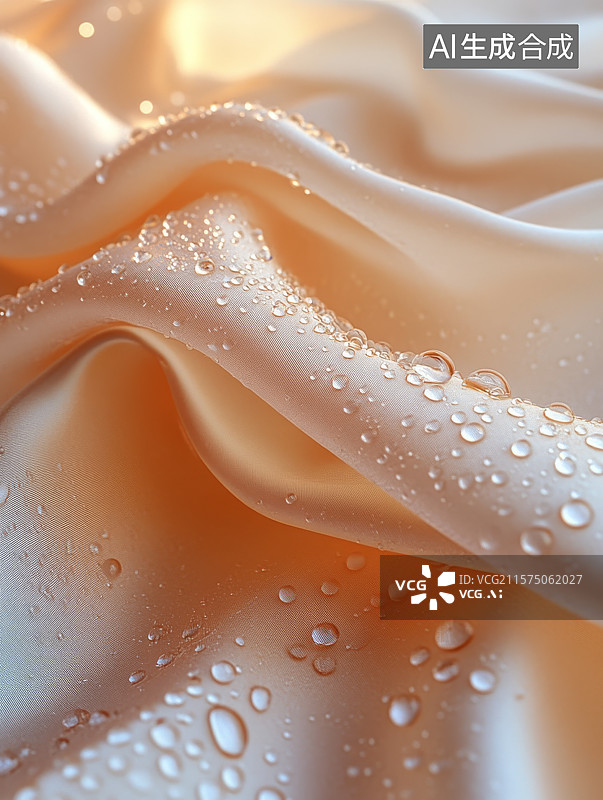 【AI数字艺术】湿润丝绸上的水珠特写图片素材