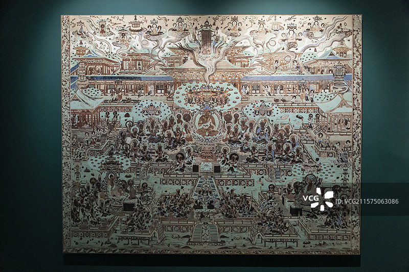 “如是莫高”敦煌艺术大展：东方净土变【莫高窟第148窟，盛唐，此画依据《佛说药师如来本愿经》绘制】图片素材