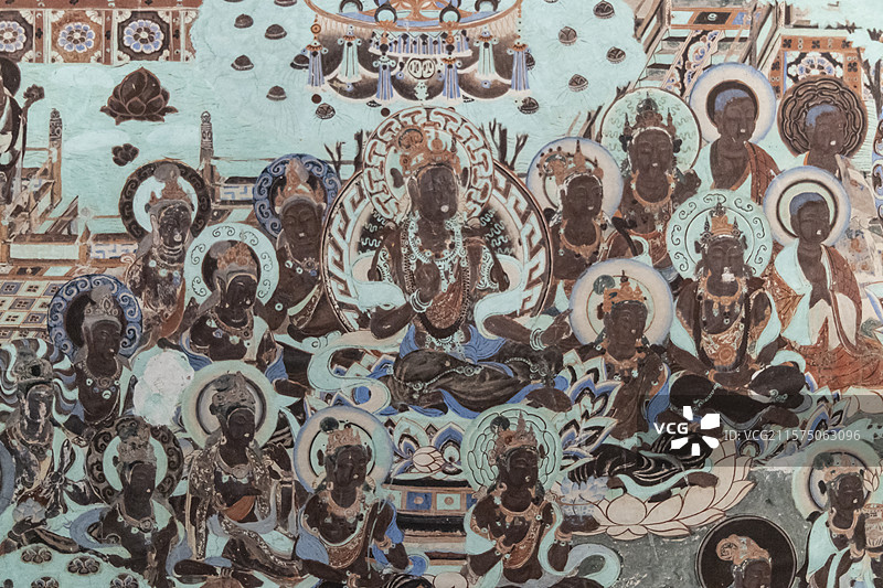 “如是莫高”敦煌艺术大展：东方净土变【莫高窟第148窟，盛唐，此画依据《佛说药师如来本愿经》绘制】图片素材