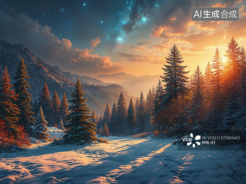 【AI数字艺术】冬日森林晨曦图片素材
