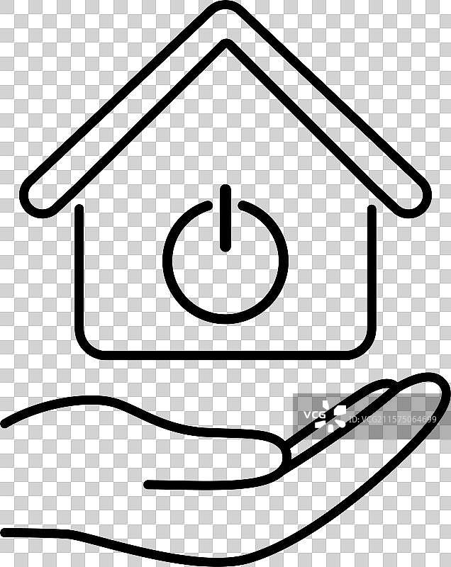 手握房屋图标，内部带有电源关闭按钮图片素材