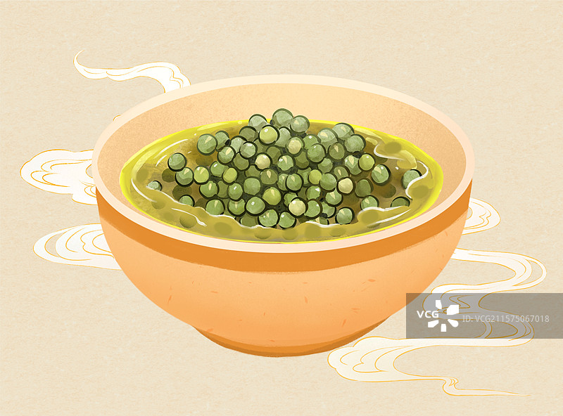 绿豆汤夏天清凉消暑美食手绘风格插画图片素材