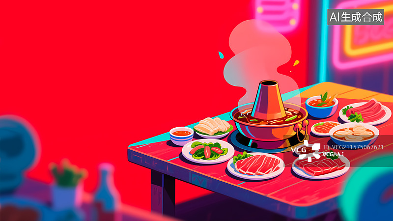 【AI数字艺术】火锅美食插画图片素材