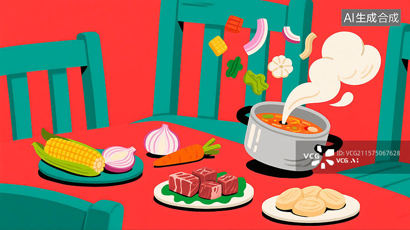 【AI数字艺术】火锅美食插画图片素材