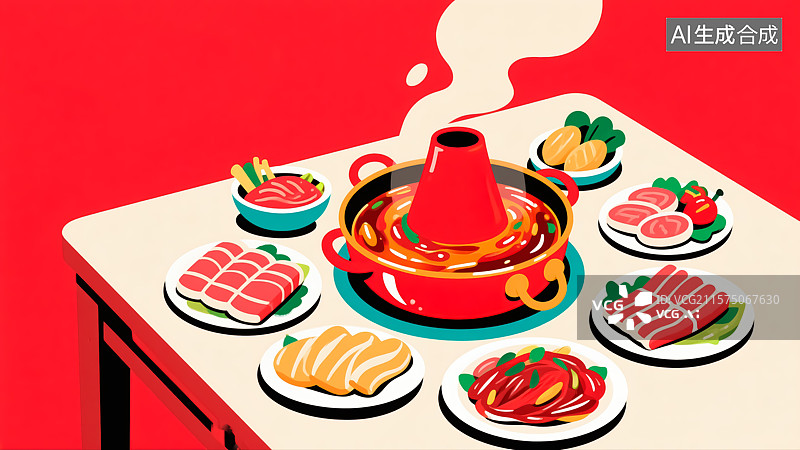 【AI数字艺术】火锅美食插画图片素材