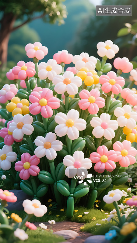 【AI数字艺术】气球花三维插画图片素材