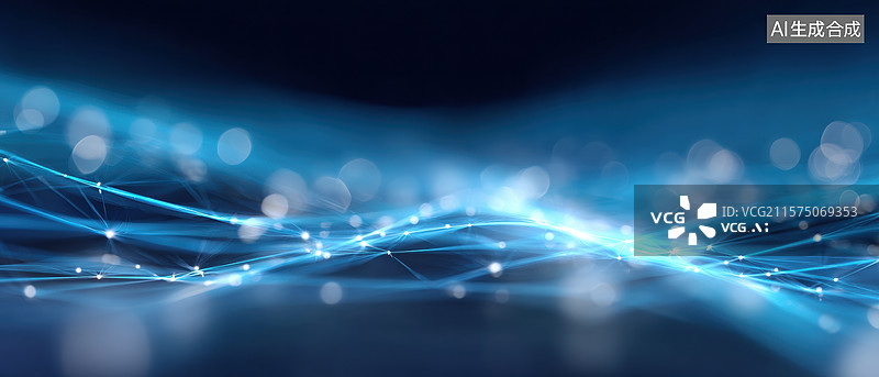 【AI数字艺术】蓝色光网的未来科技感图片素材
