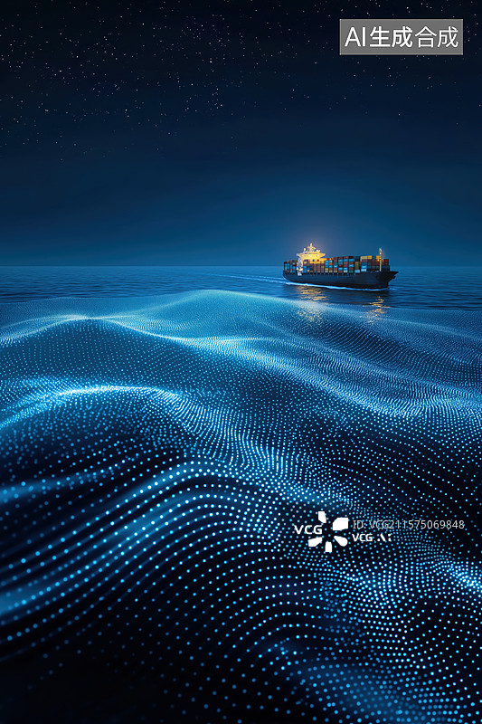 【AI数字艺术】夜晚航行的货船图片素材