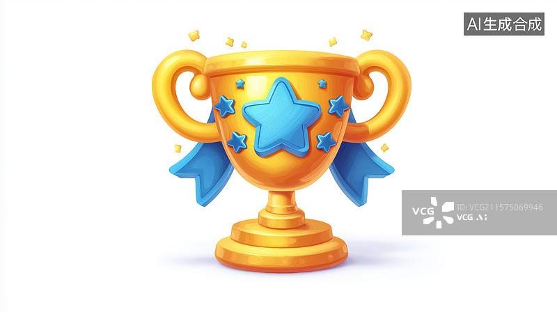 【AI数字艺术】金色奖杯配蓝色蝴蝶结图片素材