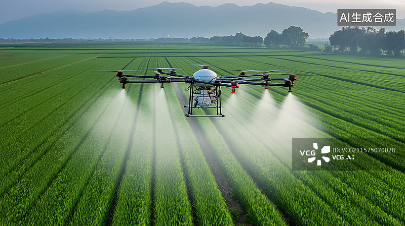 【AI数字艺术】无人机在农田上喷洒农药图片素材
