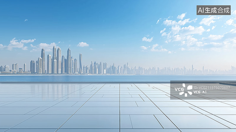 【AI数字艺术】现代城市天际线与空旷广场图片素材