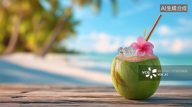 【AI数字艺术】沙滩上的椰子饮品图片素材