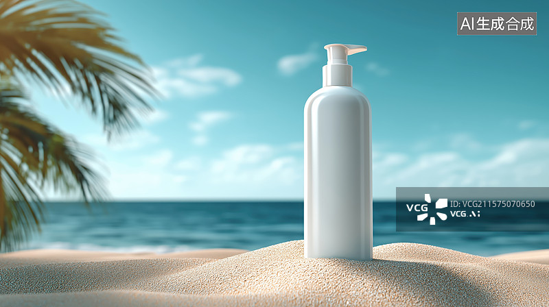 【AI数字艺术】沙滩上的白色化妆品图片素材